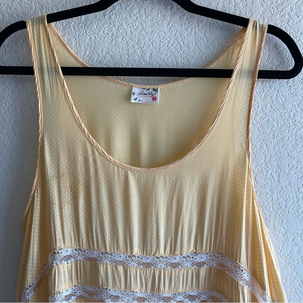 ✨Free People Intimately | Lemon Yellow Voile and Lace Trapeze Slip Dress - Picture 6 of 16